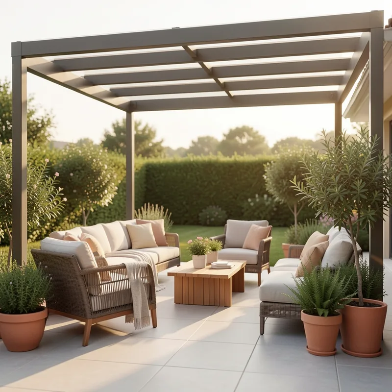 Terrasse aménagée en espace de vie après un débarras dans le Gard