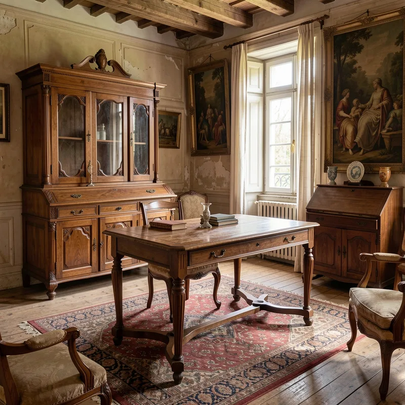 Commode ancienne et objets de famille en cours d'estimation lors d'une succession dans le Gard